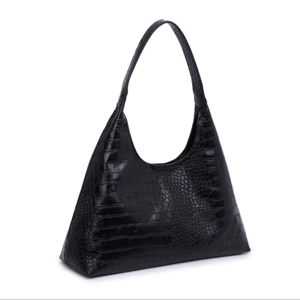 NWT Black Vegan Leather Croc Design Hobo - Picture 5 of 8